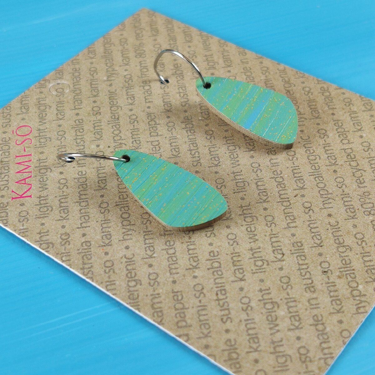Oval Recycled Paper Earrings - Blue & Gold