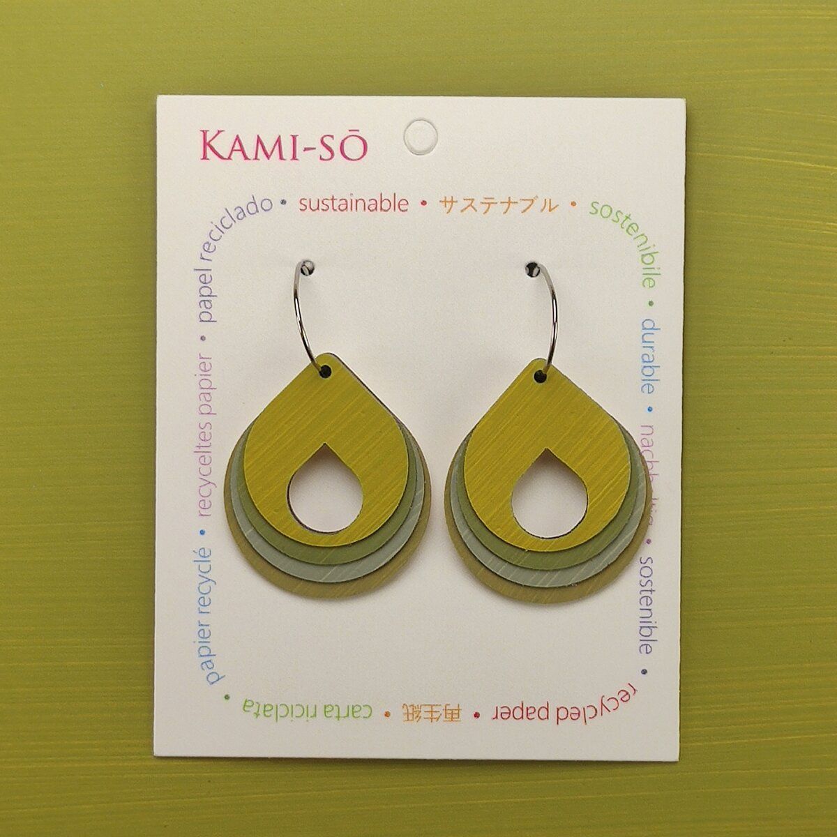 Circle Hoop Layered Recycled Paper Earrings - Olive & Grey