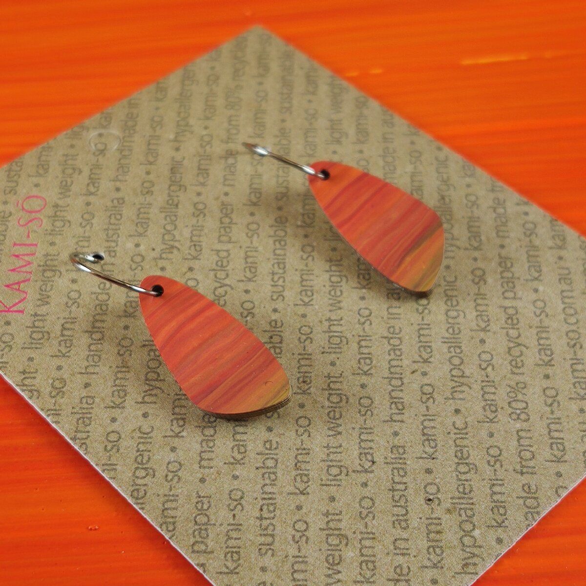 Oval Recycled Paper Earrings - Orange Stripe