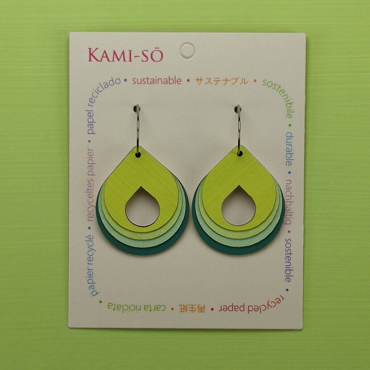 Circle Hoop Layered Recycled Paper Earrings - Green