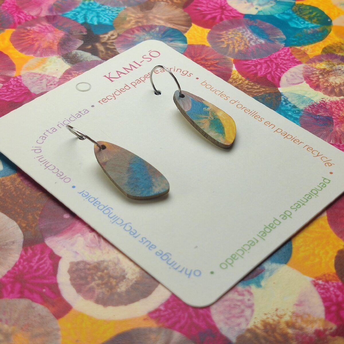 Oval Recycled Paper Earrings - Multicolour