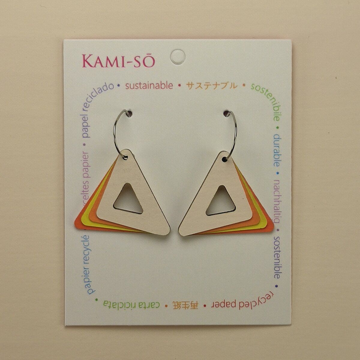 Triangle Hoop Layered Recycled Paper Earrings - White, Orange & Yellow