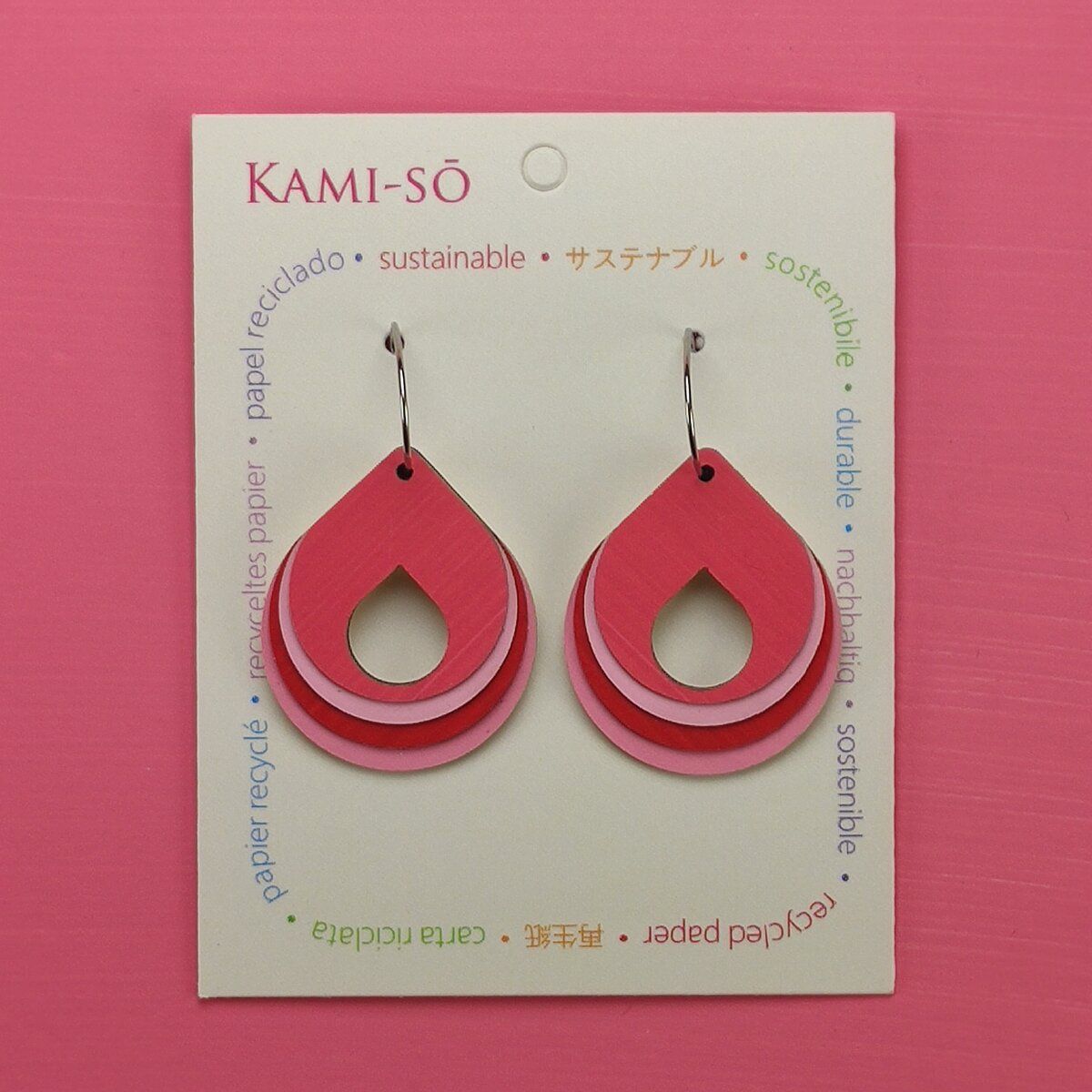 Circle Hoop Layered Recycled Paper Earrings - Pink & Red