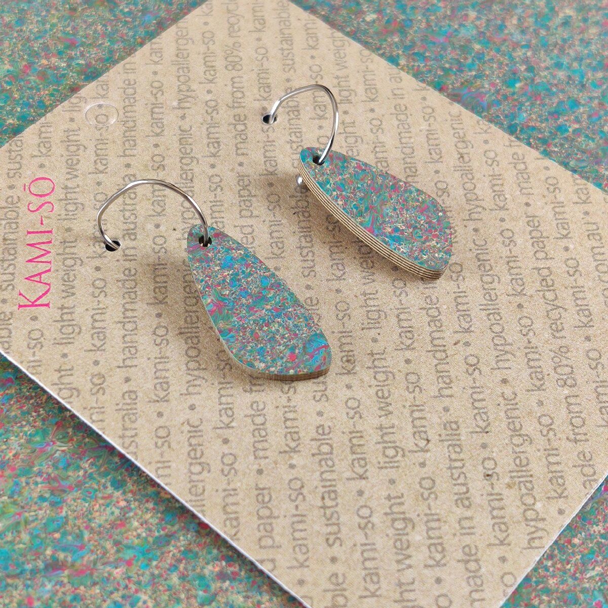 Oval Recycled Paper Earrings - Dark Grey Blue Speckle