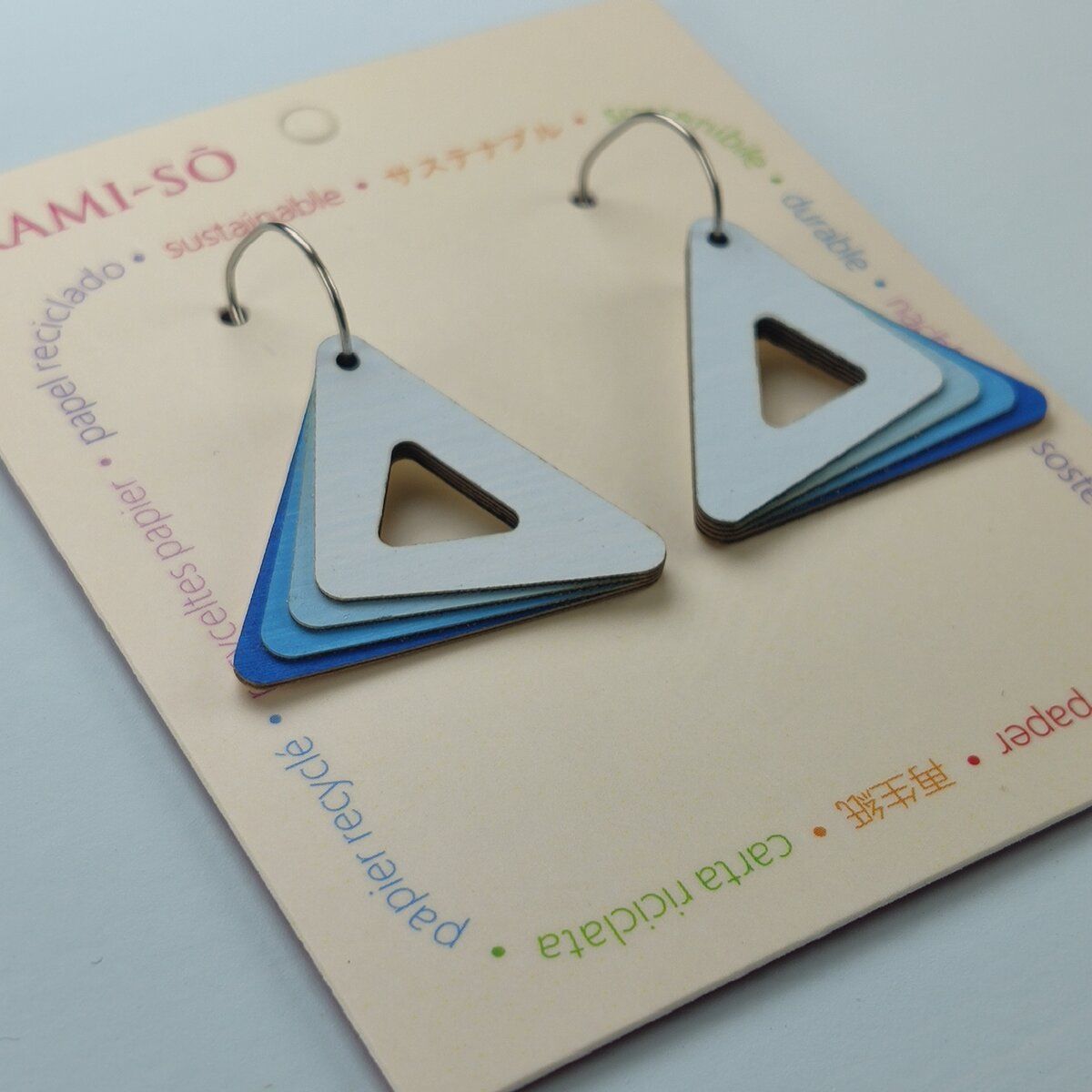Triangle Hoop Layered Recycled Paper Earrings - Blue
