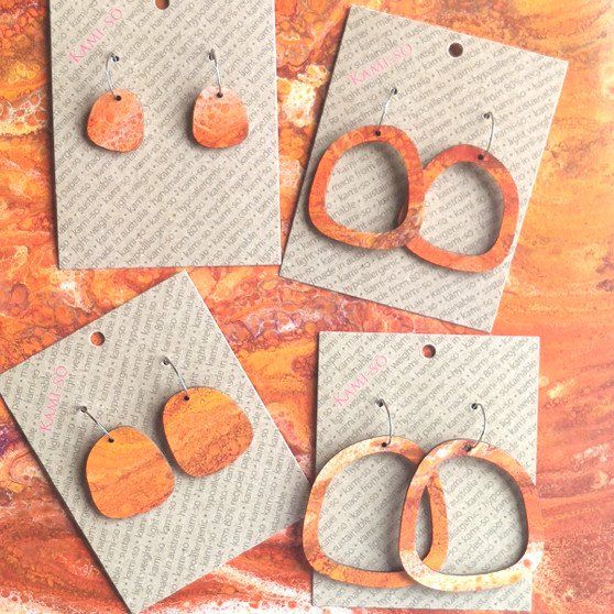 Square Recycled Paper Earrings - Orange