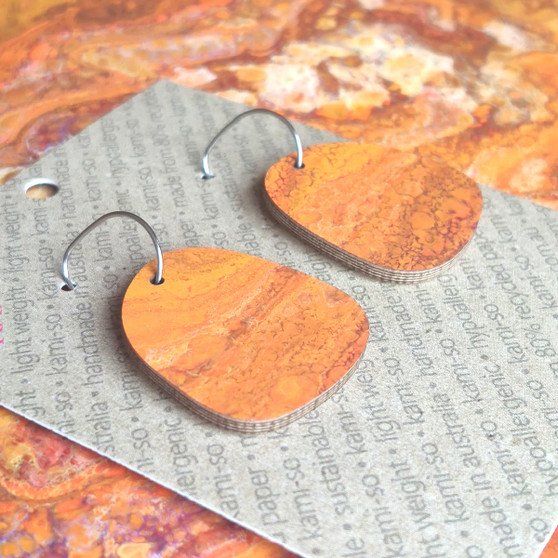 Square Recycled Paper Earrings - Orange