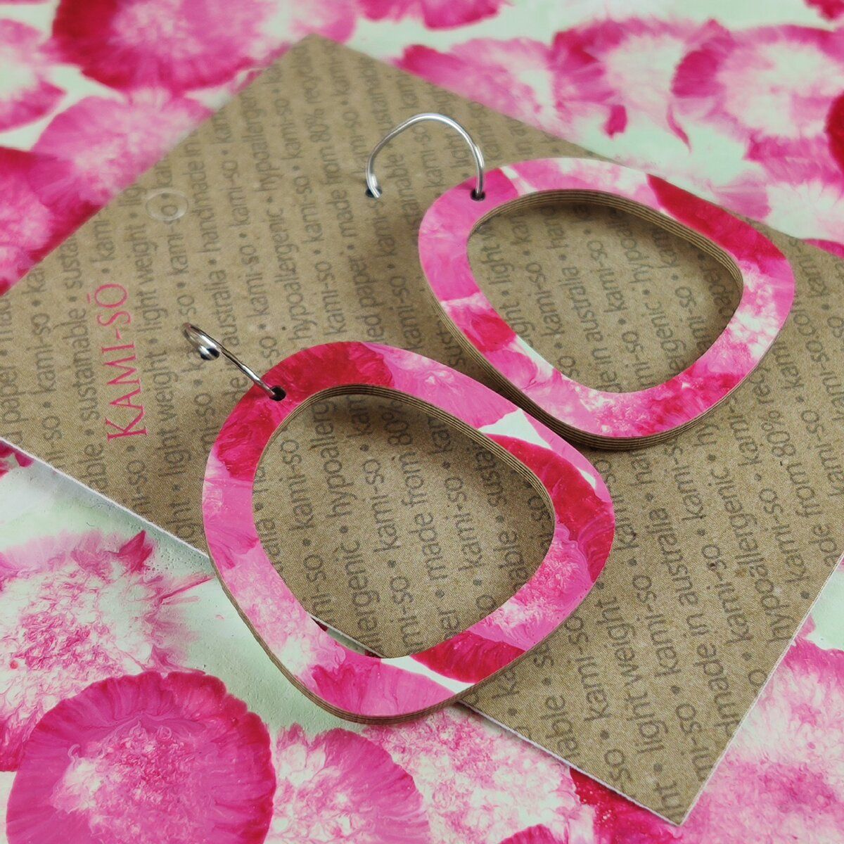 Square Recycled Paper Earrings - Pink & Mint