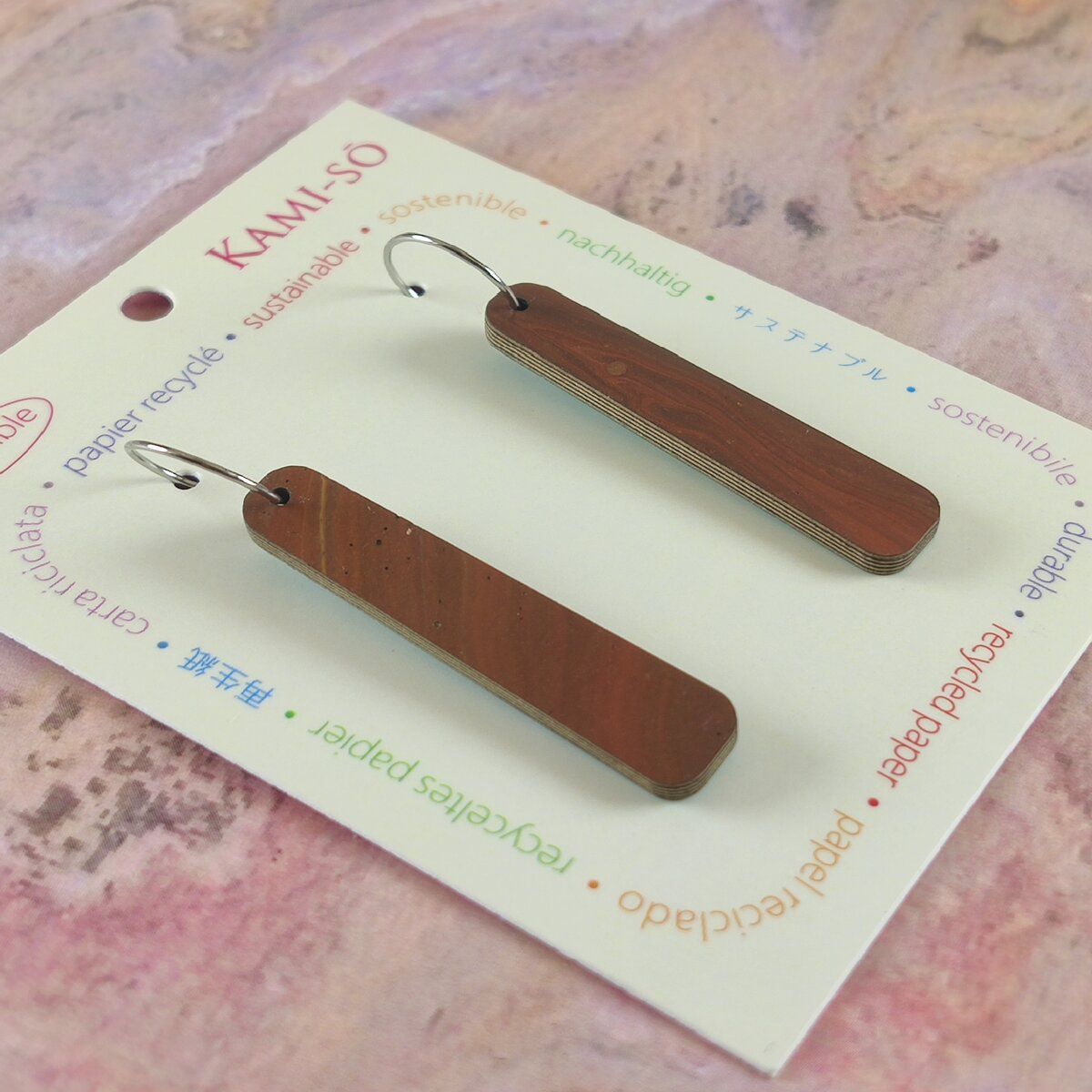 Reversible Paddle Recycled Paper Earrings - Turquoise & Gold / Brown