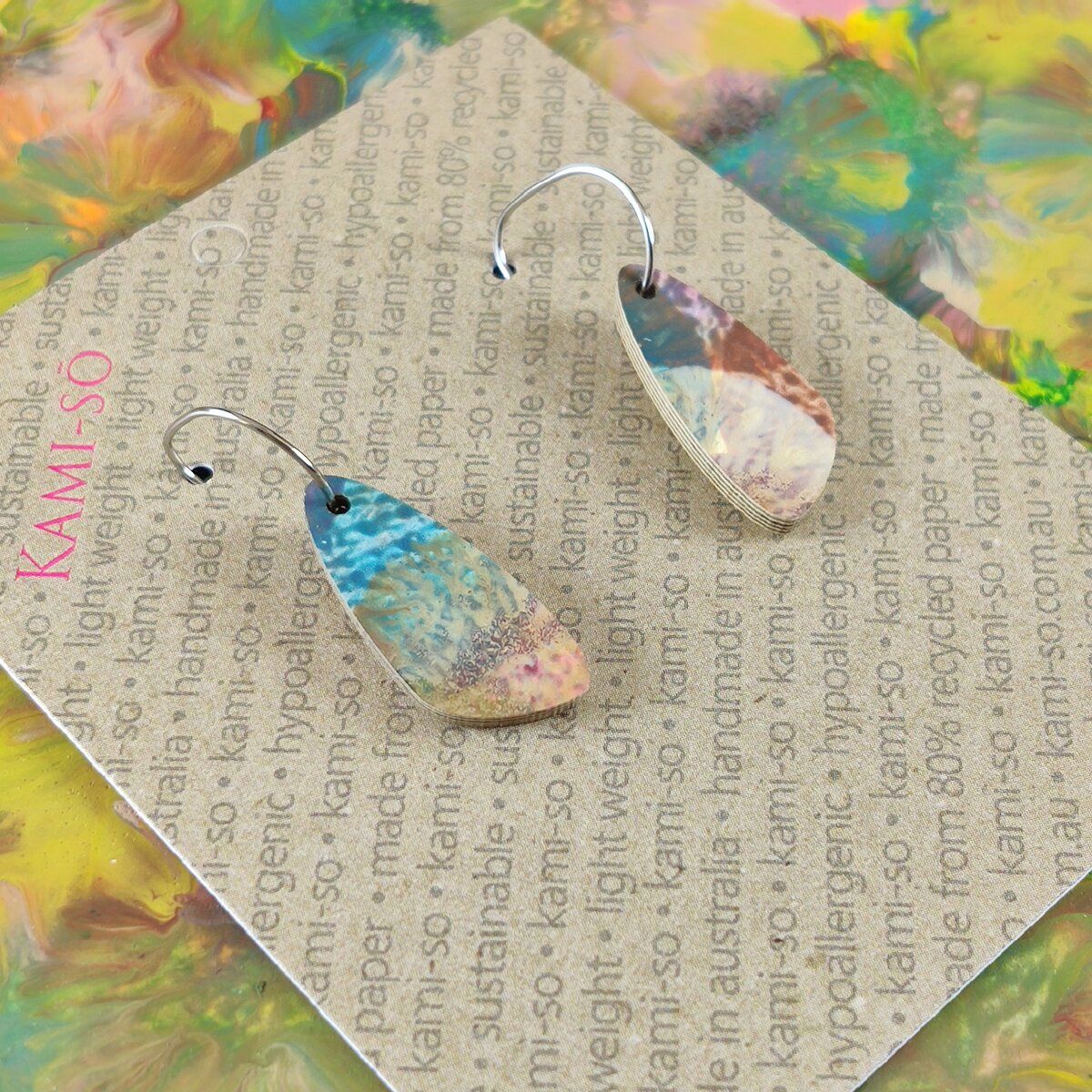 Oval Recycled Paper Earrings - Multicolour