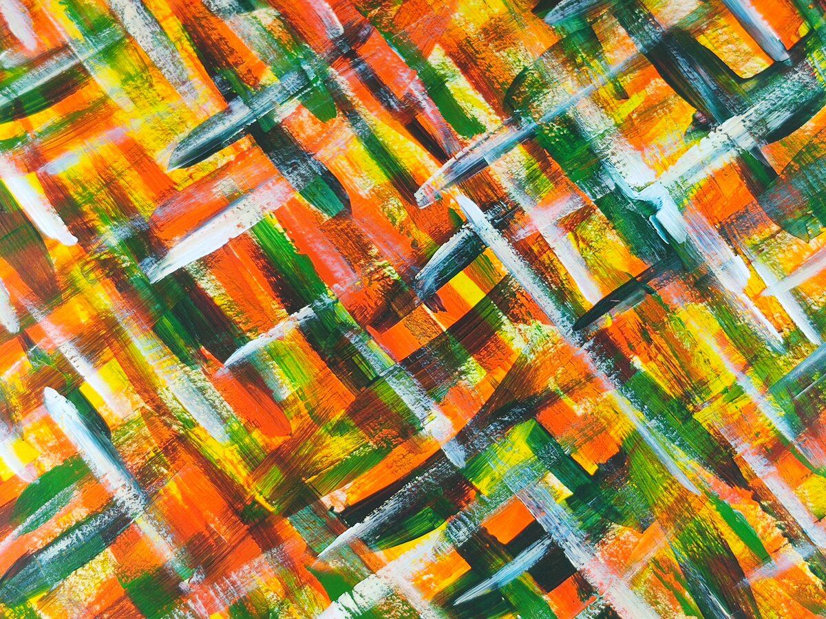 Square Recycled Paper Earrings - Orange, Yellow, Green & White Brushstrokes