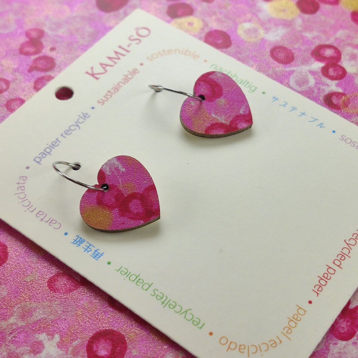 Mini Recycled Paper Earrings - Pink, Gold & White