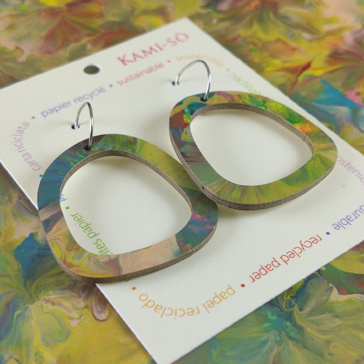 Square Recycled Paper Earrings - Muted Multicolour