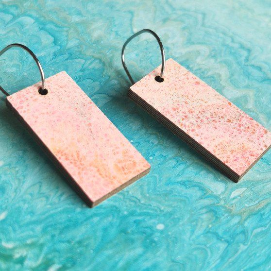 Reversible Rectangle Recycled Paper Earrings - Pale Pink & Green / Pale Blue