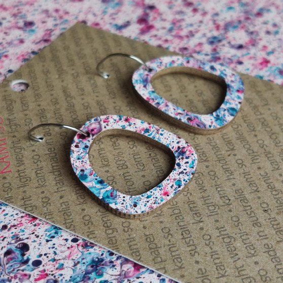 Mini Recycled Paper Earrings - Cream, Pink & Blue Speckle