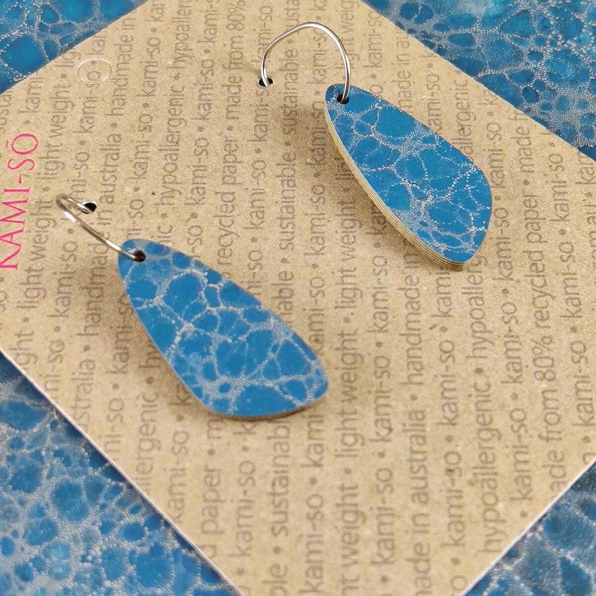 Oval Recycled Paper Earrings - Blue & Silver