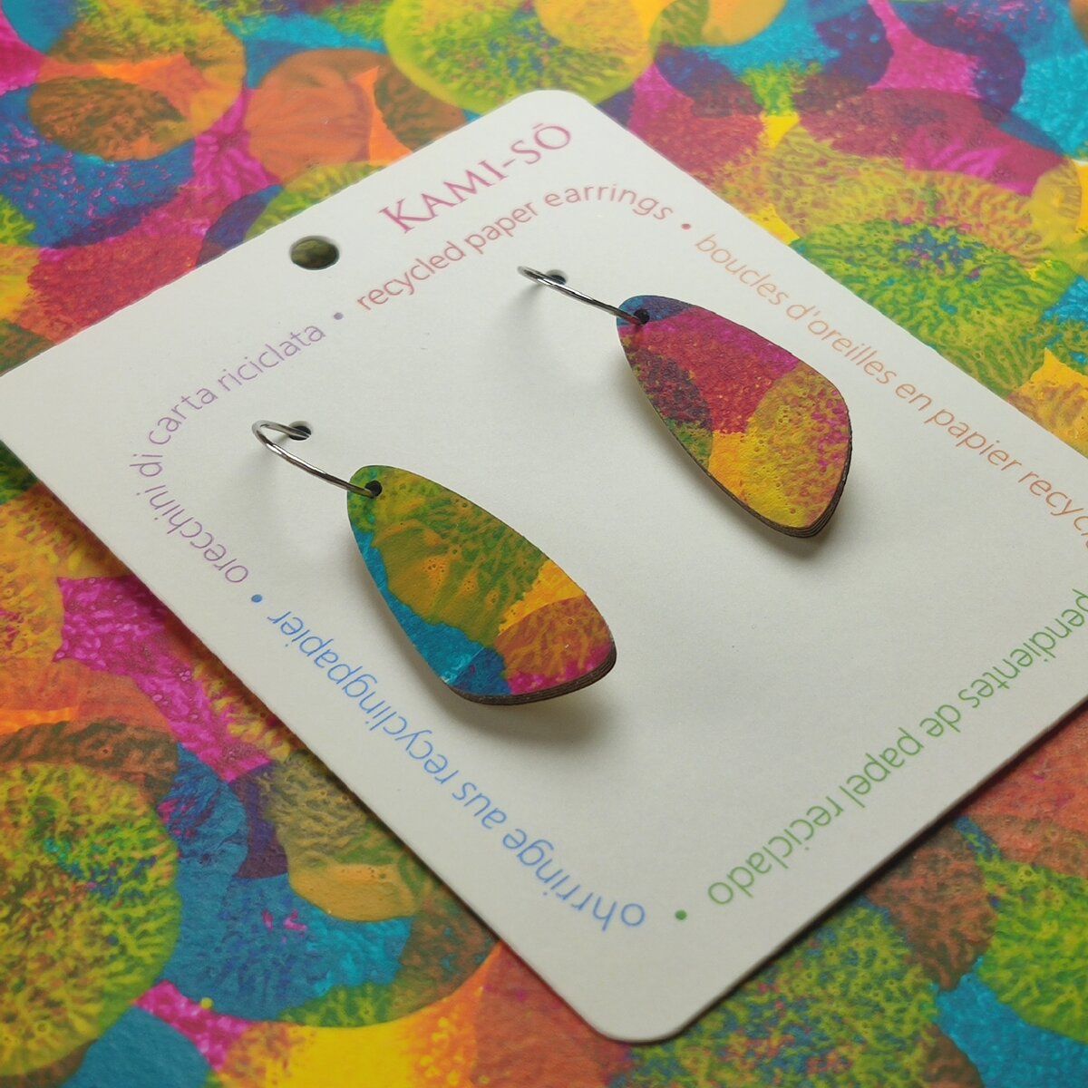 Oval Recycled Paper Earrings - Bright Multicolour