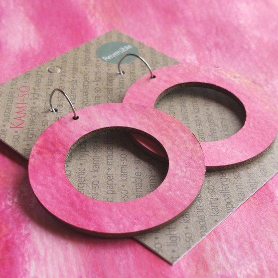 Reversible Circle Recycled Paper Earrings - Pink / Blue