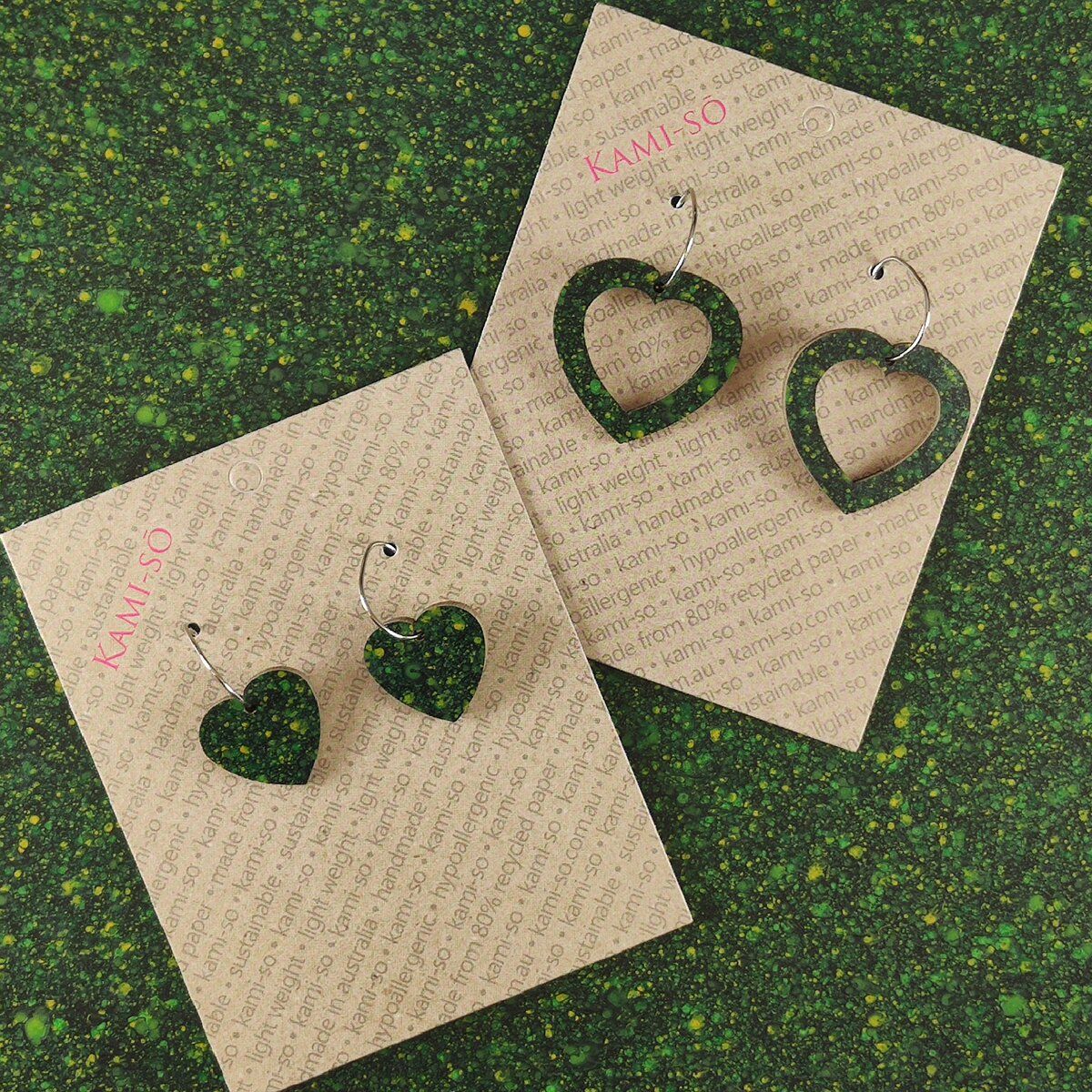 Mini Recycled Paper Earrings - Dark Green Speckle