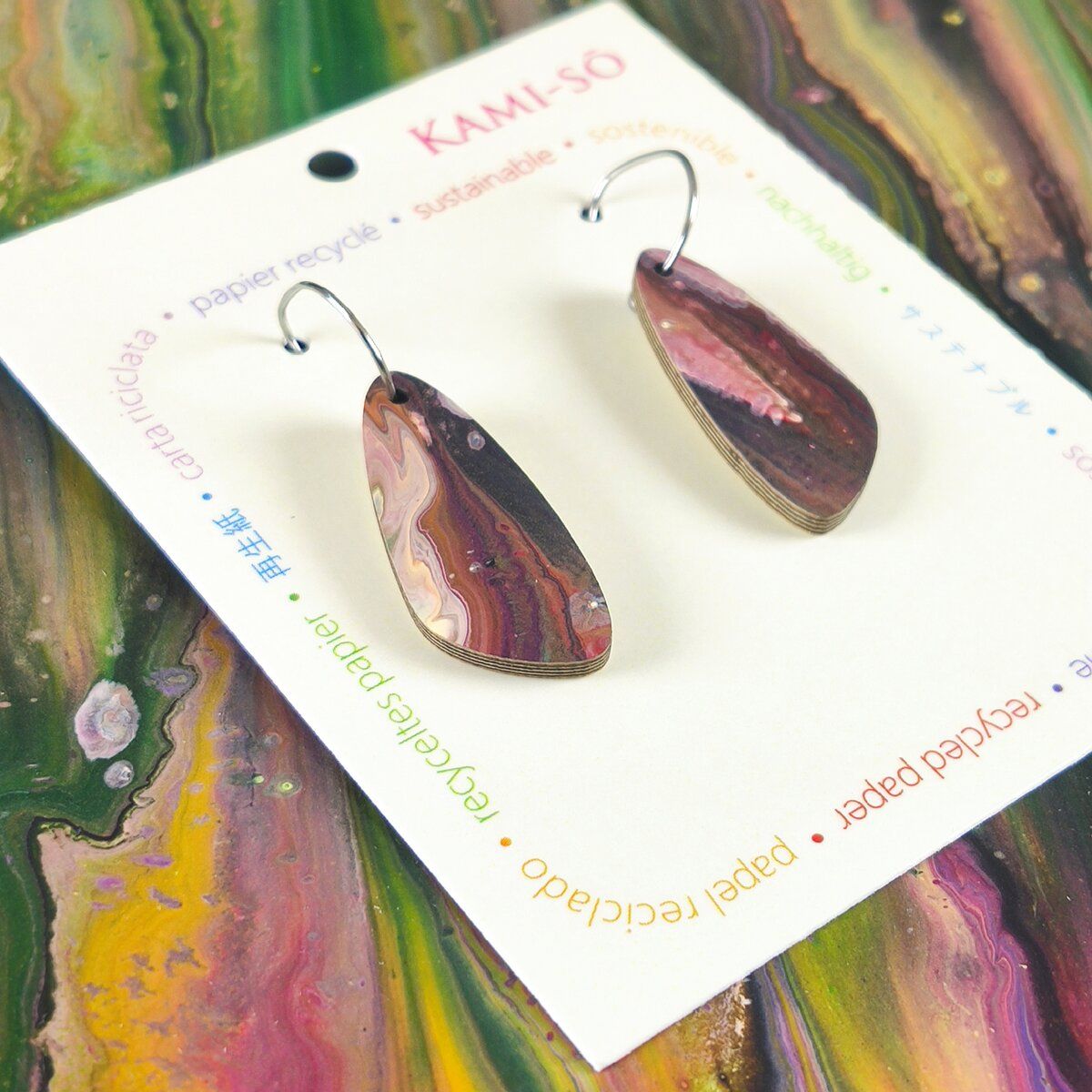 Oval Recycled Paper Earrings - Multicolour