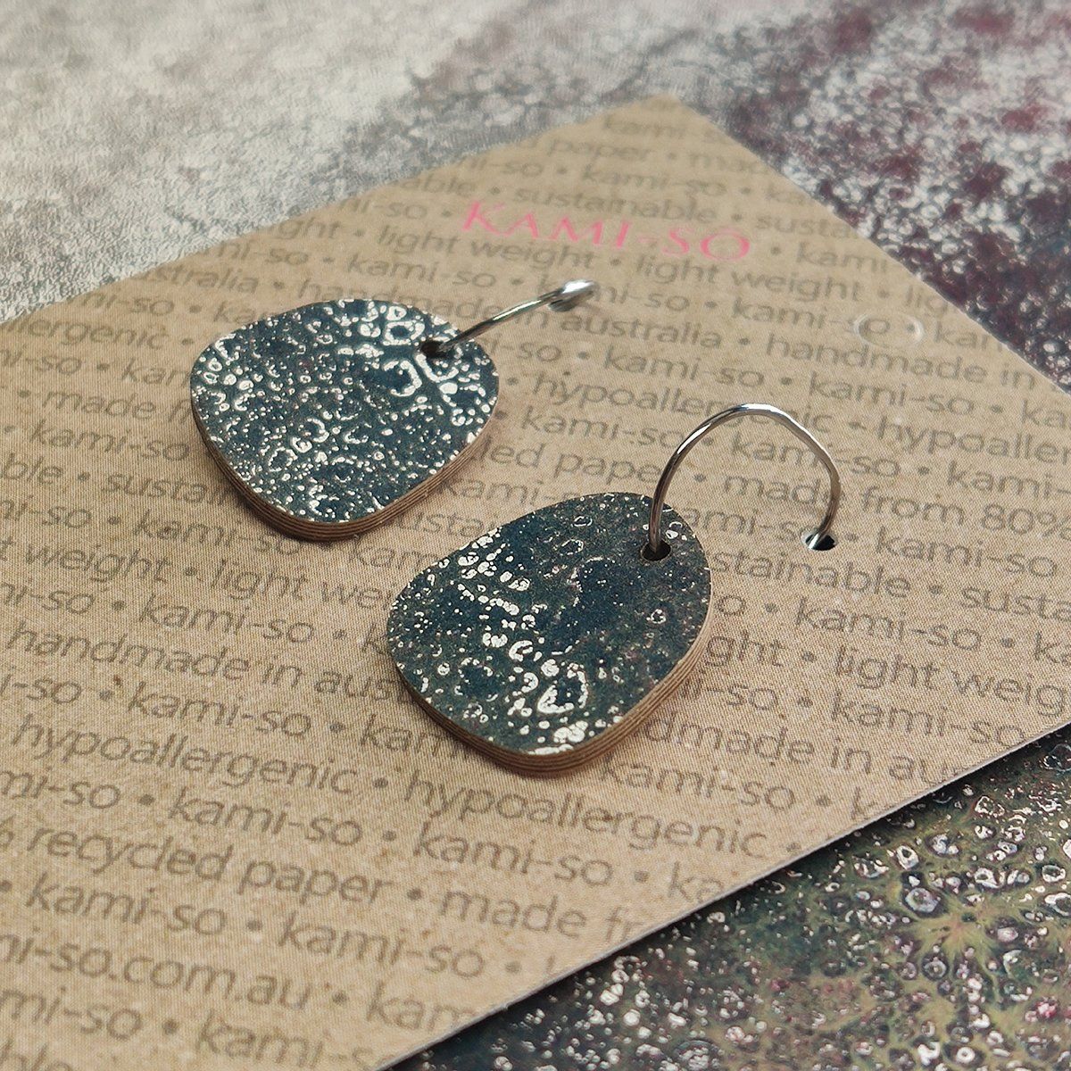 Square Recycled Paper Earrings - Blue & Brown Crackle