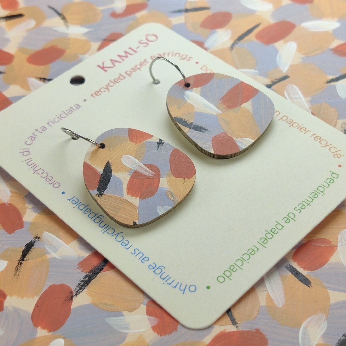 Square Recycled Paper Earrings - Terracotta & Grey