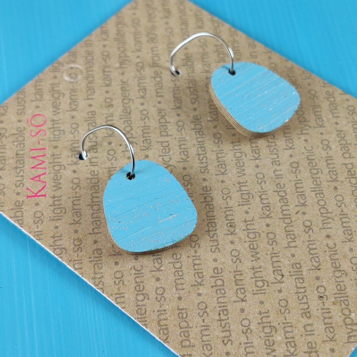 Mini Recycled Paper Earrings - Blue & Silver