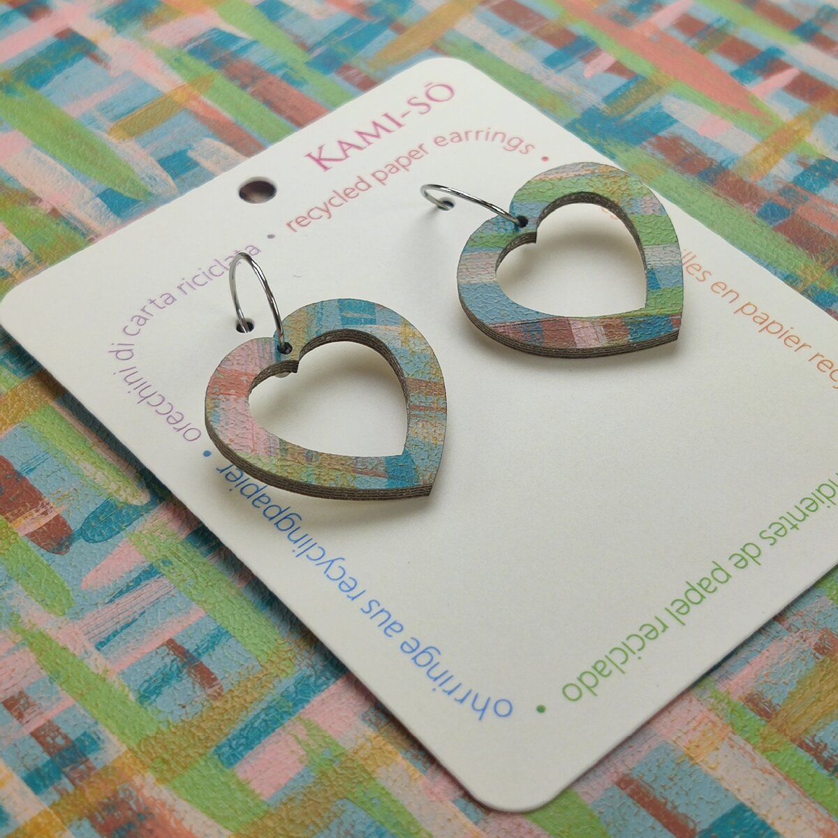 Mini Recycled Paper Earrings - Blue Multicolour