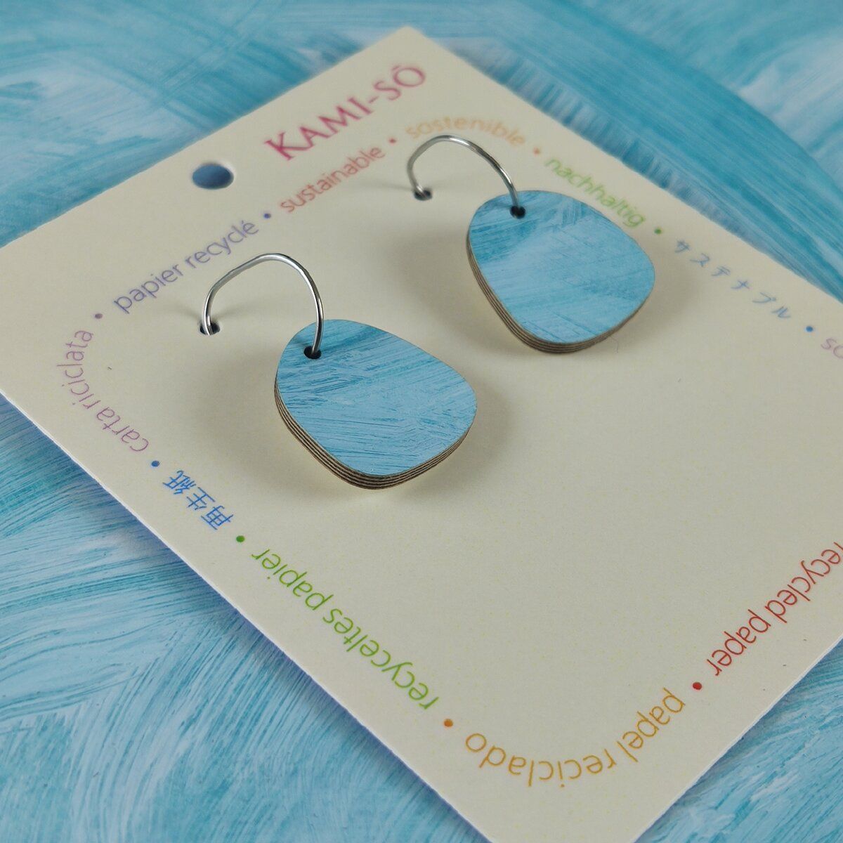 Square Recycled Paper Earrings - Blue & White Brushstrokes