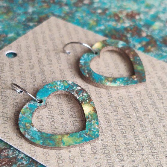 Mini Recycled Paper Earrings - Green, Brown & Gold Speckle