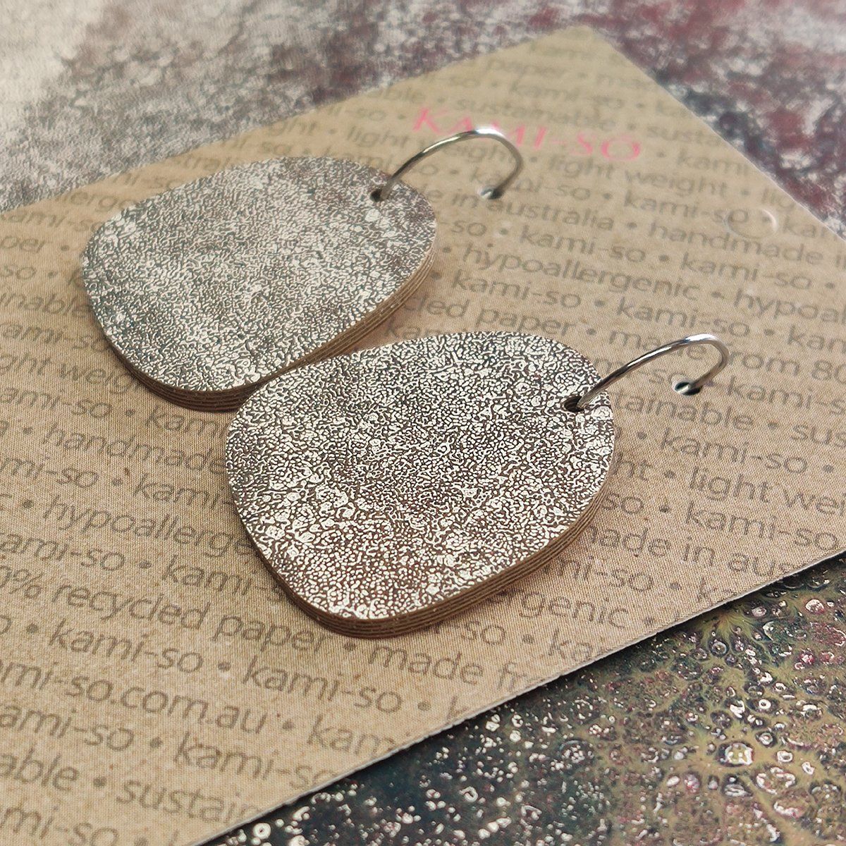 Square Recycled Paper Earrings - Blue & Brown Crackle