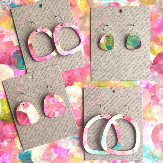 Square Recycled Paper Earrings - Light Multicolour