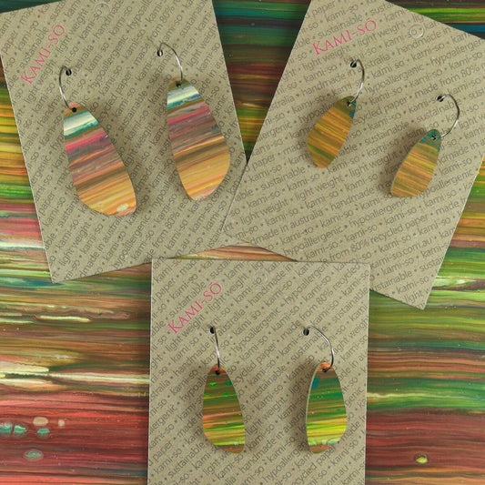 Oval Recycled Paper Earrings - Multicolour Stripe