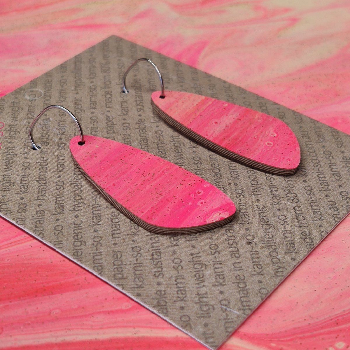 Oval Recycled Paper Earrings - Pink Sparkle