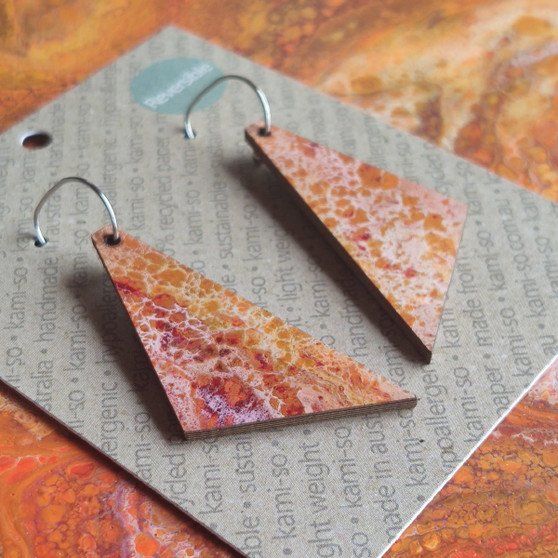 Reversible Triangle Recycled Paper Earrings - Orange / Blue