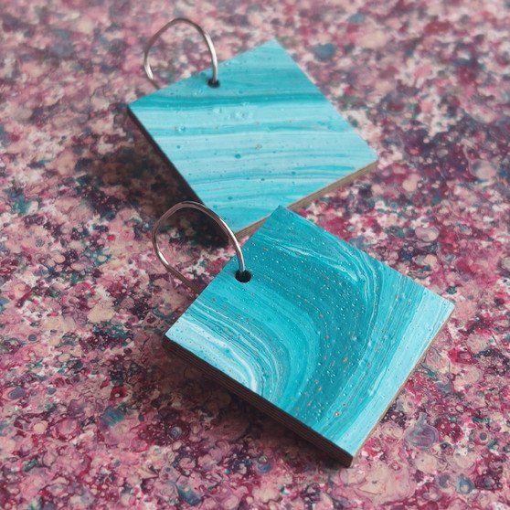 Reversible Square Recycled Paper Earrings - Blue / Purple Speckle