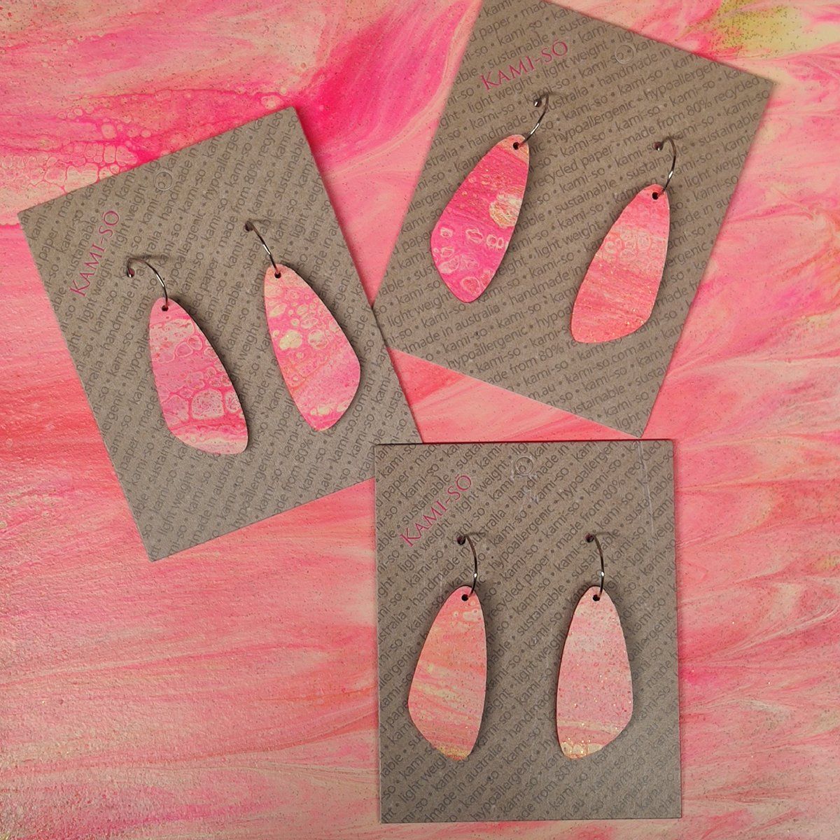 Oval Recycled Paper Earrings - Pink Sparkle
