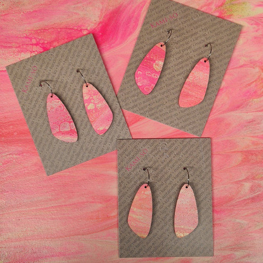 Oval Recycled Paper Earrings - Pink Sparkle