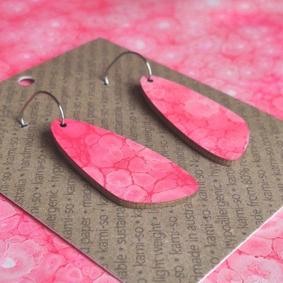 Oval Recycled Paper Earrings - Pink & White