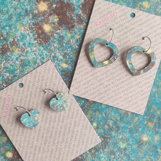 Mini Recycled Paper Earrings - Green, Brown & Gold Speckle