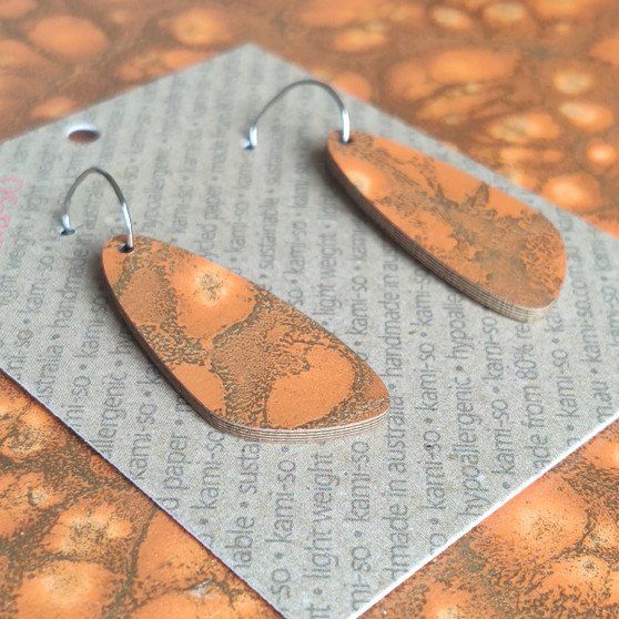 Oval Recycled Paper Earrings - Orange & Gold