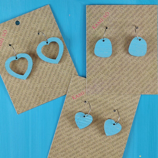 Mini Recycled Paper Earrings - Blue & Silver