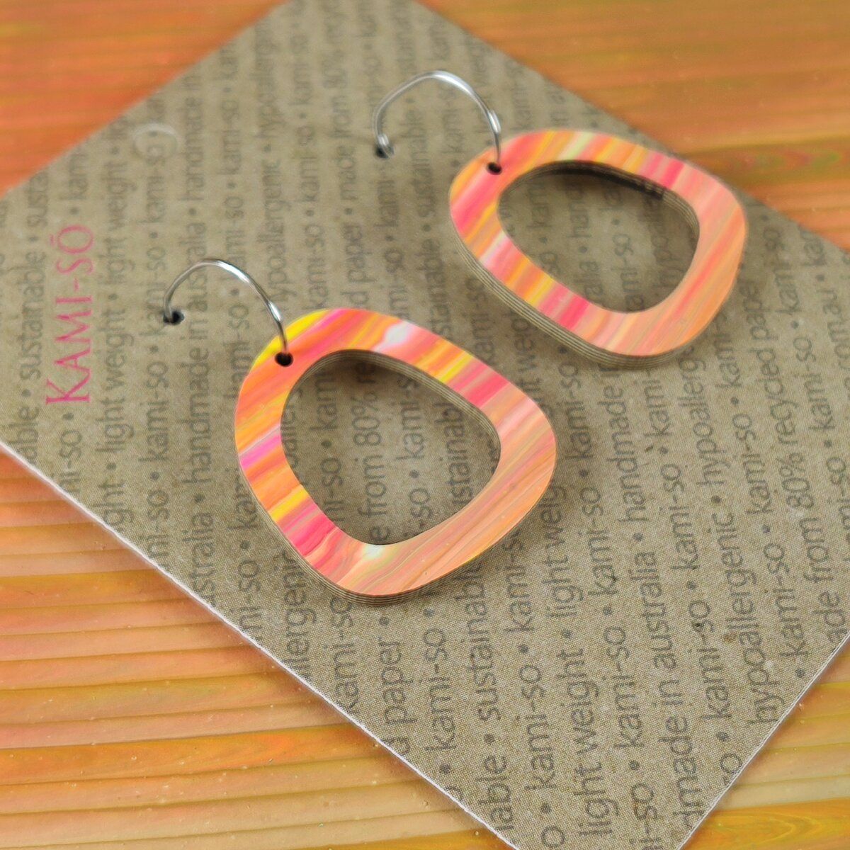 Mini Recycled Paper Earrings - Orange Multicolour Stripe