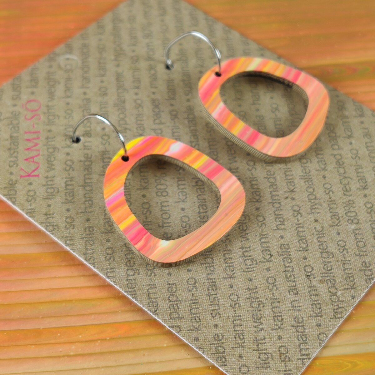 Mini Recycled Paper Earrings - Orange Multicolour Stripe
