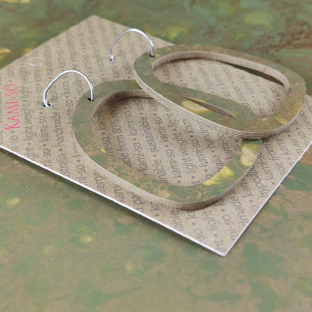 Square Recycled Paper Earrings - Green & Gold Crackle