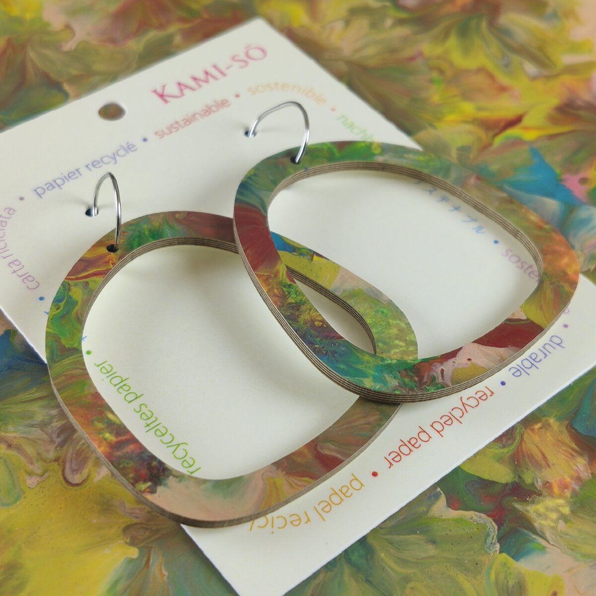 Square Recycled Paper Earrings - Muted Multicolour