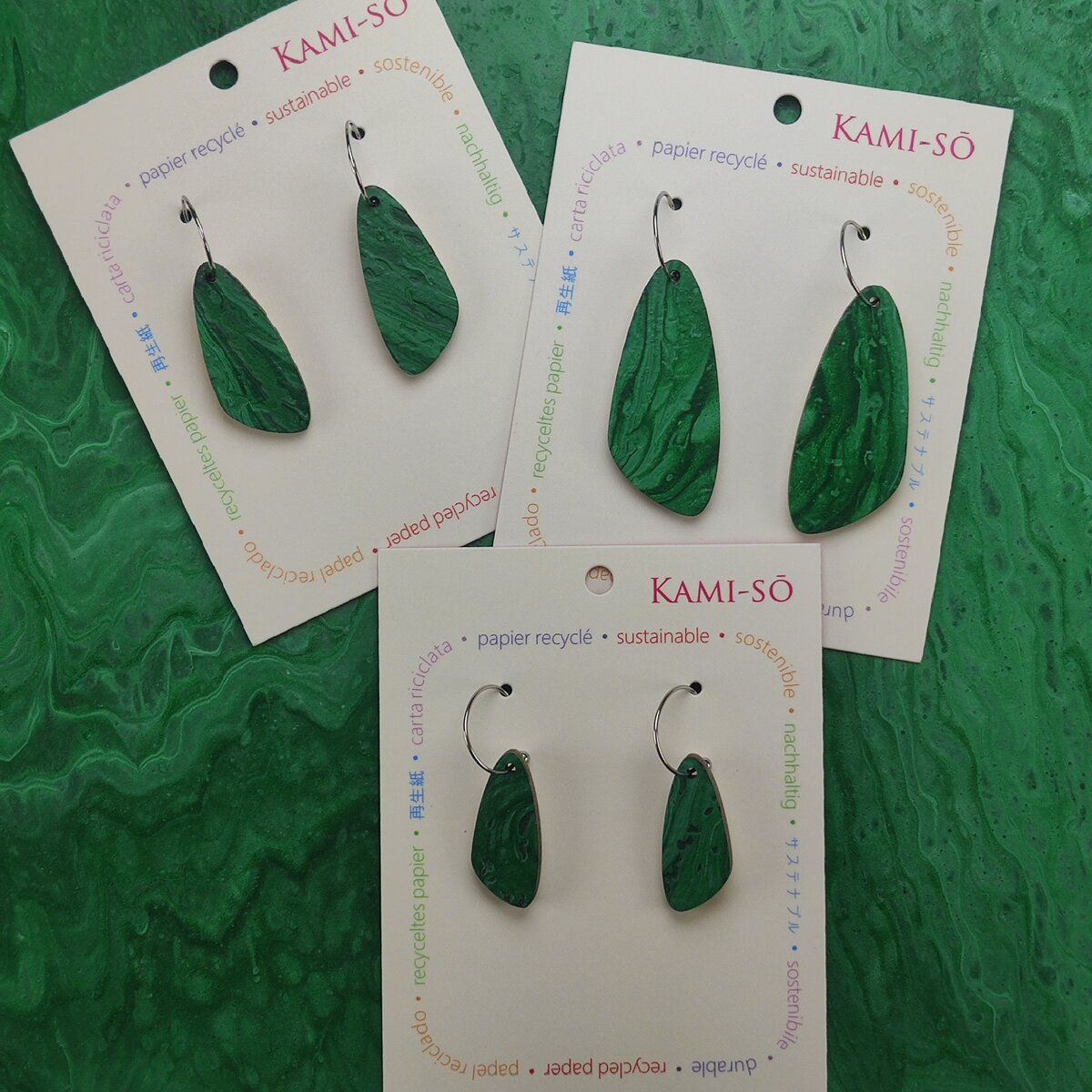 Oval Recycled Paper Earrings - Dark Green