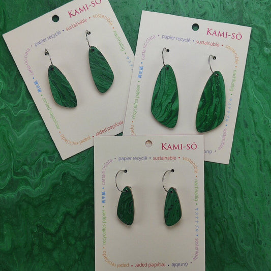 Oval Recycled Paper Earrings - Dark Green