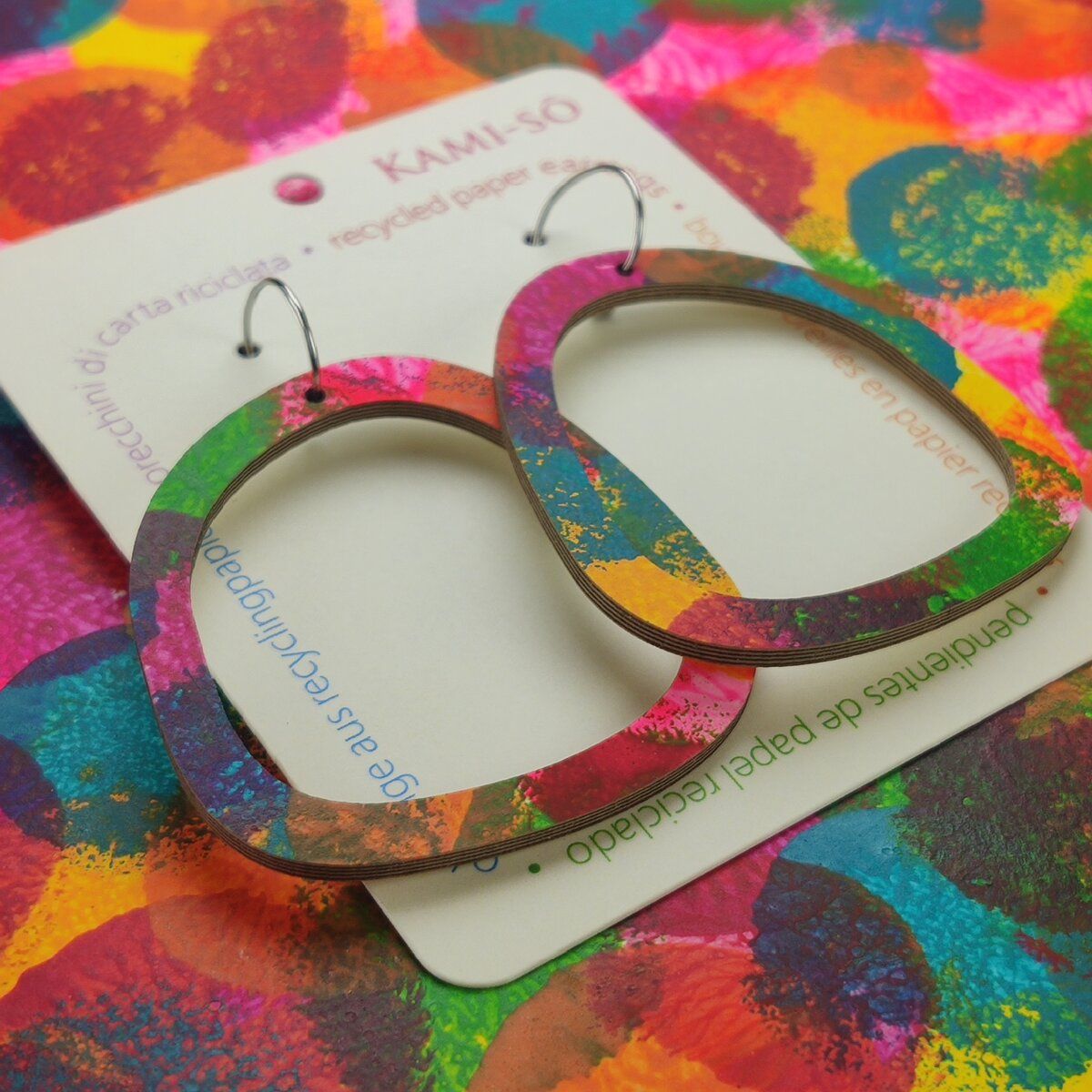 Square Recycled Paper Earrings - Bright Multicolour