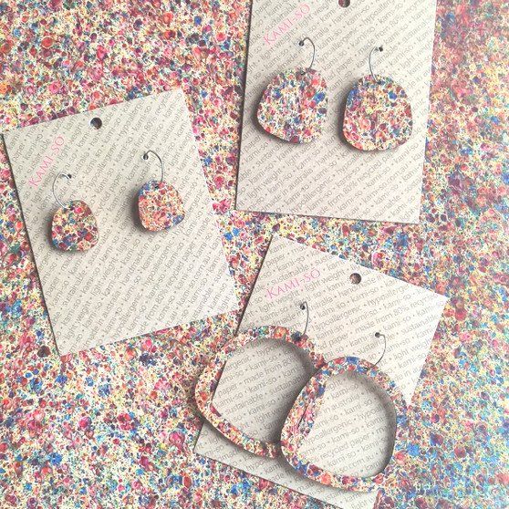 Square Recycled Paper Earrings - Multicolour Speckle